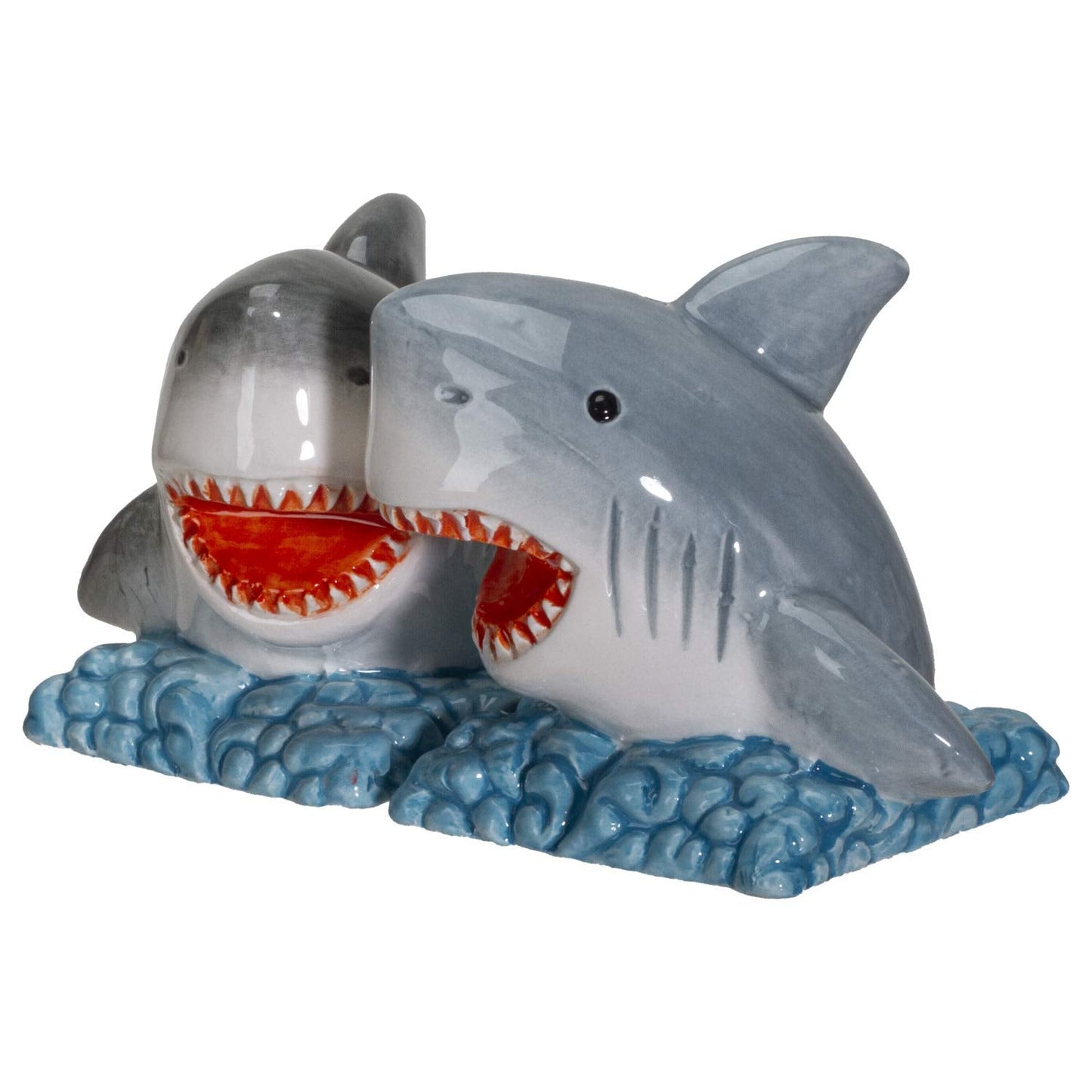 Pacific Giftware Sharks on the Sea Salt and Pepper Shakers Set Ceramic Ocean-Themed Tabletop Seasoning Set Fun Coastal Marine Life Kitchen Decor 2.5"H