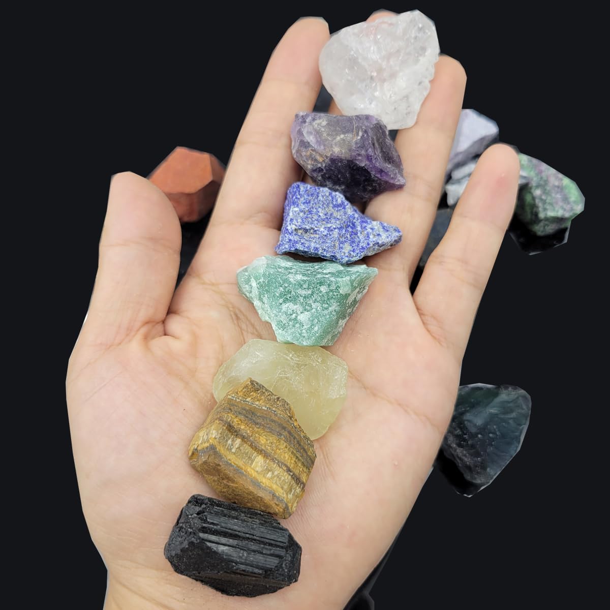 Rock & Mineral Collection Kit for Adults and Kids Natural Rocks for Tumbling Polishing Gemstone Raw Crystals Rough Stones for Wicca & Reiki (24Pcs)