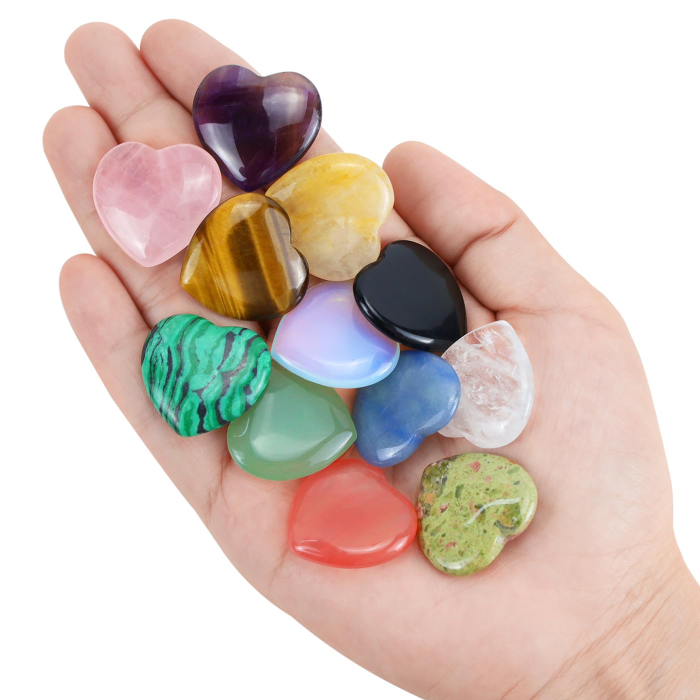 DUQGUHO 1 Inch Hearts Crystals and Healing Stones Reiki Gems Healing Crystals Amethyst Crystal Hearts Set Rose Quartz Heart Shaped Crystals Bulk Polished Gemstones Spiritual Gifts for Women 12 PCS