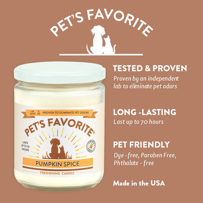 Pet's Favorite Air Freshener Candles, Clean Burning Pet Friendly Candles with a Natural Fiber Wick and 70 Hour Burn Time, Pumpkin Spice Pack of 1