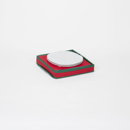 Household Essentials 532RED Holiday China Dinnerware Storage for Dessert Plates or Bowls | Removable Lid | Red Canvas with Green Trim