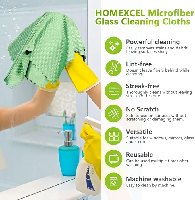 HOMEXCEL Microfiber Glass Cleaning Cloths-6PK, Stainless Steel, Premium Magic