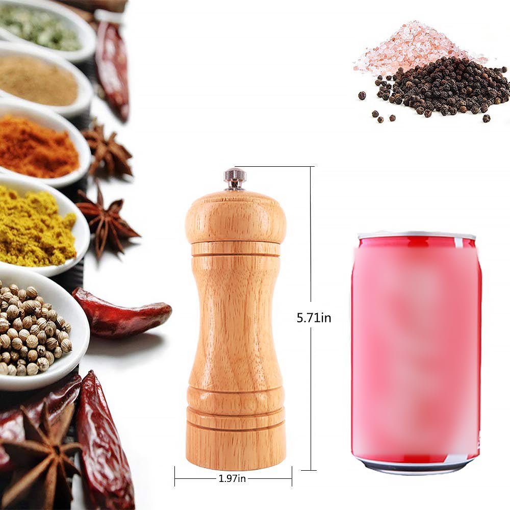 Salt and Pepper Grinders Set,Ouktor Manual Wooden Salt and Pepper Mills Shakers, Ceramic Rotor with Strong Adjustable Coarseness (5.5inch)