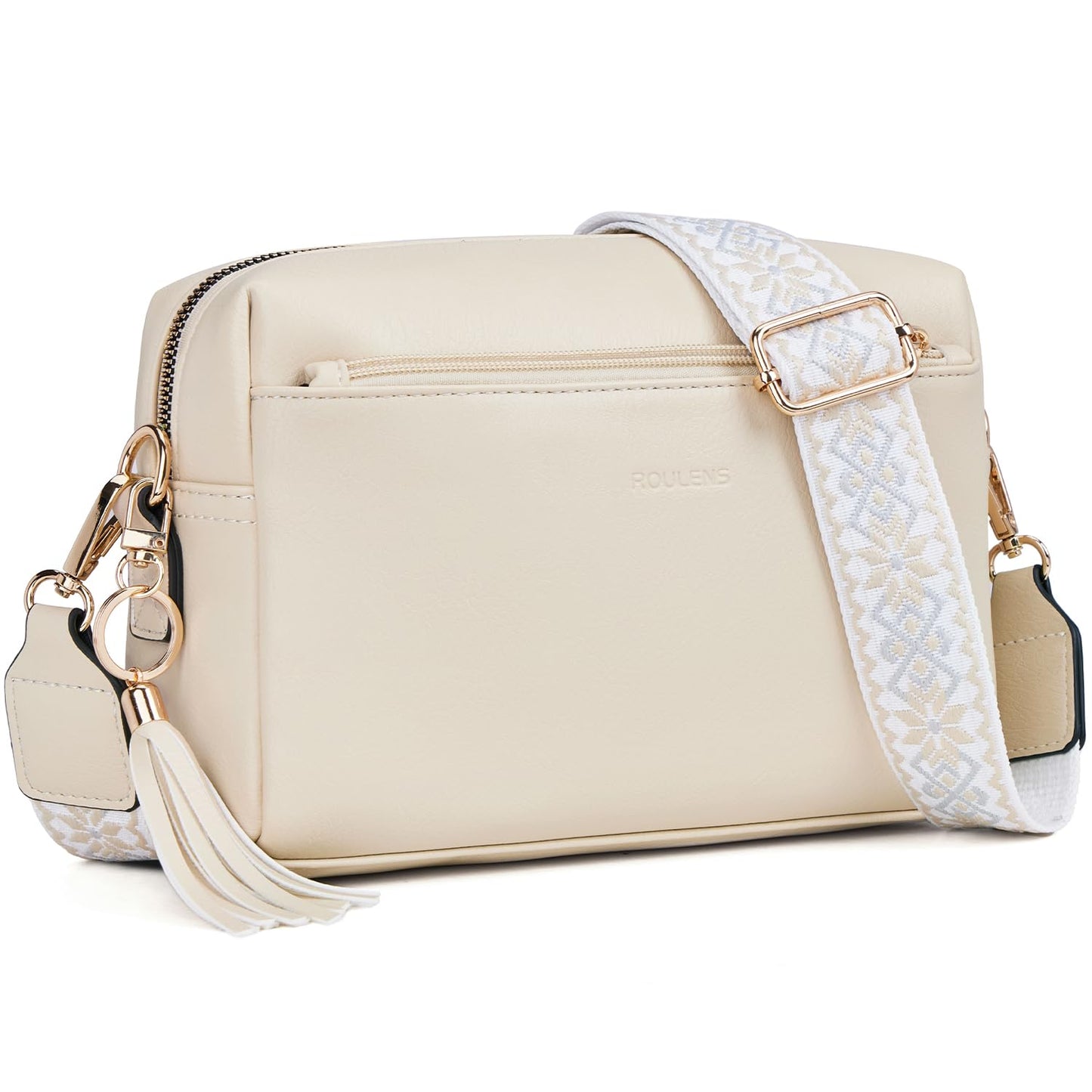 Roulens Triple Zip Small Crossbody Bag for women,Wide Strap Cell Phone Purse Shoulder Handbag Wallet with Credit Card Slots