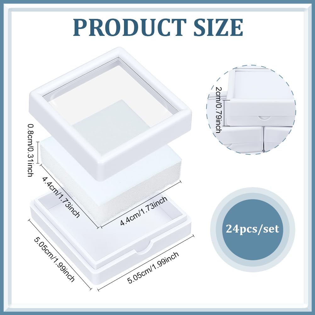 BENECREAT 24Pcs White Gemstone Display Box, 2x2x0.8Inch Jewelry Box Container with Clear Top Lids for Gems, Festival Wedding Jewelry Packaging