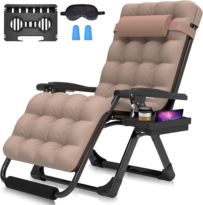 Suteck Oversized Zero Gravity Chair,29In XL Lounge Chair w/Removable Cushion&Headrest, Reclining Camping Chair w/Upgraded Lock and Footrest, Reclining Patio Chairs Recliner for Indoor Outdoor