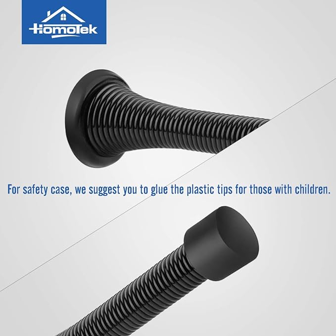 HOMOTEK 12 Pack Black Spring Door Stops,3-1/8" Heavy Duty - Flexible Door Stopper with Low Mounted Black Rubber Bumper Tips