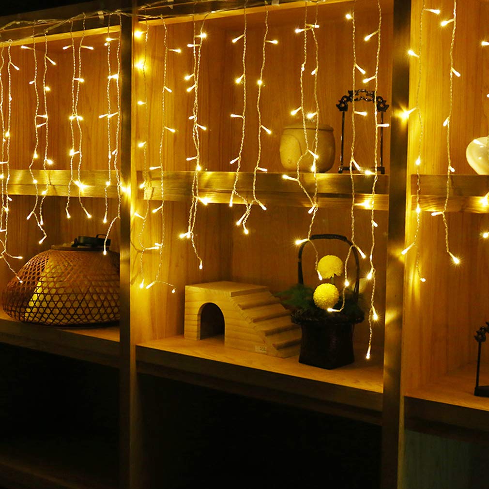 GTSYDING LED Icicle String Lights, Christmas Icicle Lights 16.4FT 216 LEDs Window Curtain Starry Fairy Lights Plug in 8 Modes for Wedding Party Bedroom Garden Patio Outdoor Indoor (Warm White, 5)