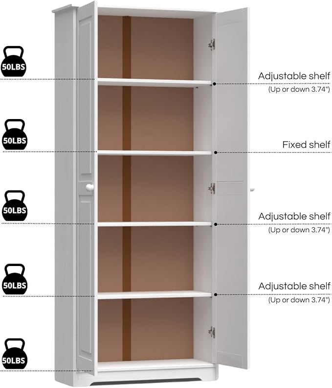 From the Tree Furniture Solid Pine Pantry Cabinet — 72" Tall White Kitchen