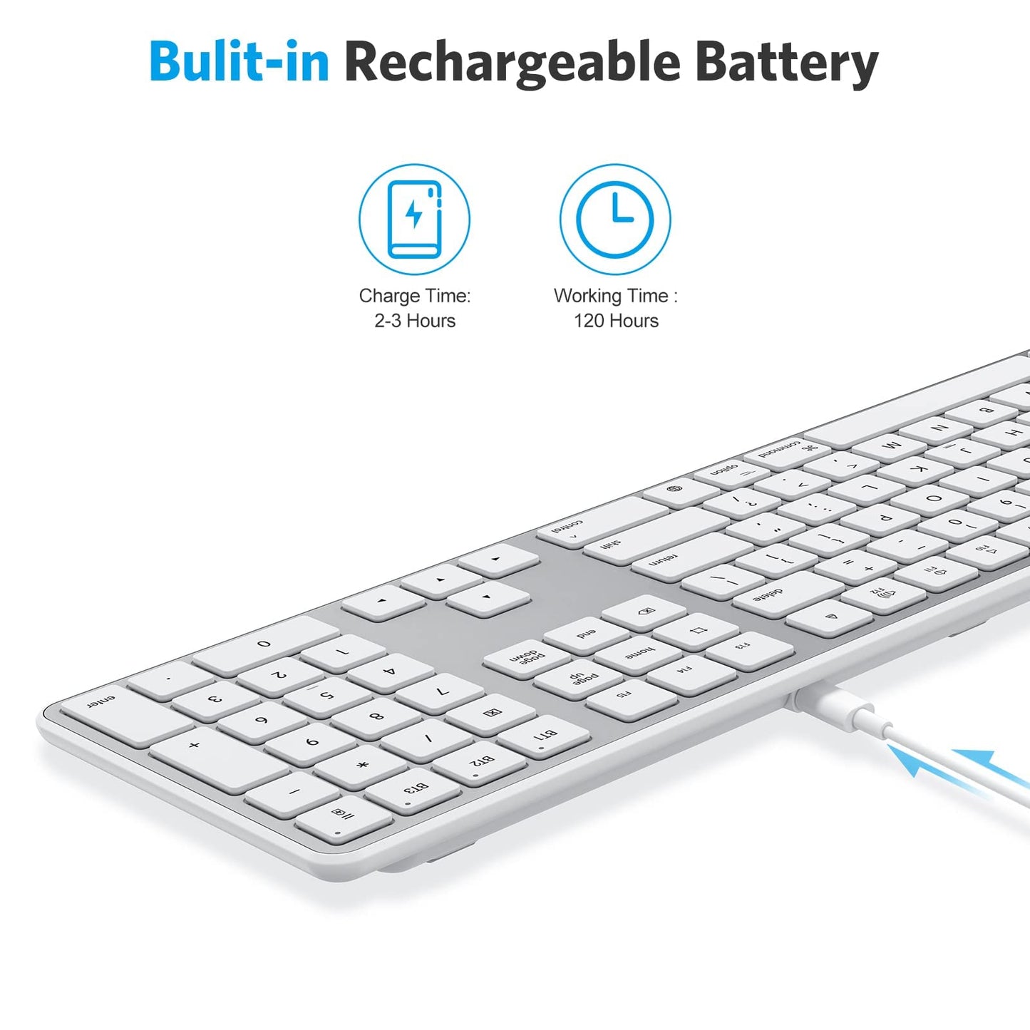 OMOTON Bluetooth Keyboard Compatible with Mac, with Numeric Keypad, Rechargeable Wireless Keyboard Compatible with MacBook Pro/Air, iMac, Mac mini/Pro Laptop and PC (Silver)