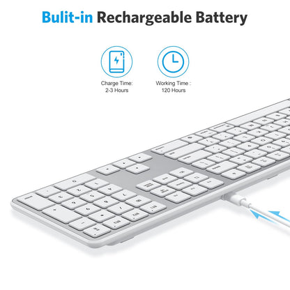 OMOTON Bluetooth Keyboard Compatible with Mac, with Numeric Keypad, Rechargeable Wireless Keyboard Compatible with MacBook Pro/Air, iMac, Mac mini/Pro Laptop and PC (Silver)