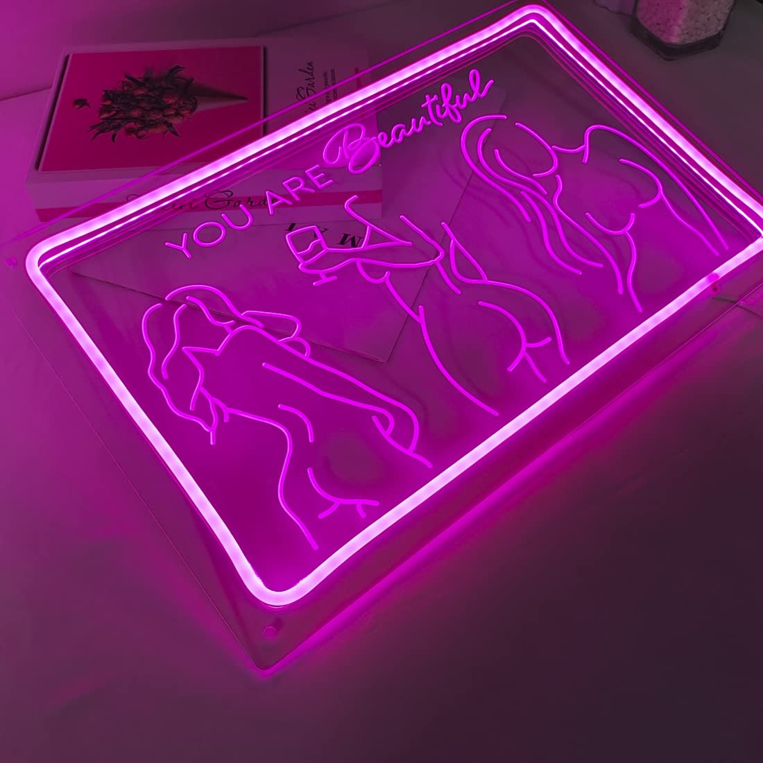 Britrio Lady Back Neon Sign Pink Neon Wall Art Decor You Are Beautiful LED Night Light for Girl Bedroom Man Cave Home Bar Pub Store Home Party Decor Women Birthday Gifts 15.75 IN