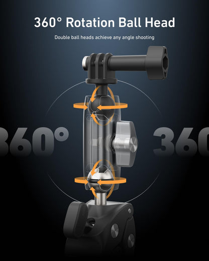 TELESIN Super Clamp Camera Mount with 360° Dual Ball Head, Bike/Bicycle/Motorcycle Handlebar Mount for DJI Osmo Pocket 4/ DJI Osmo Action 6/ Action 5 Pro/Osmo Nano/Action 4/Hero 13 12 11/Insta 360 X5