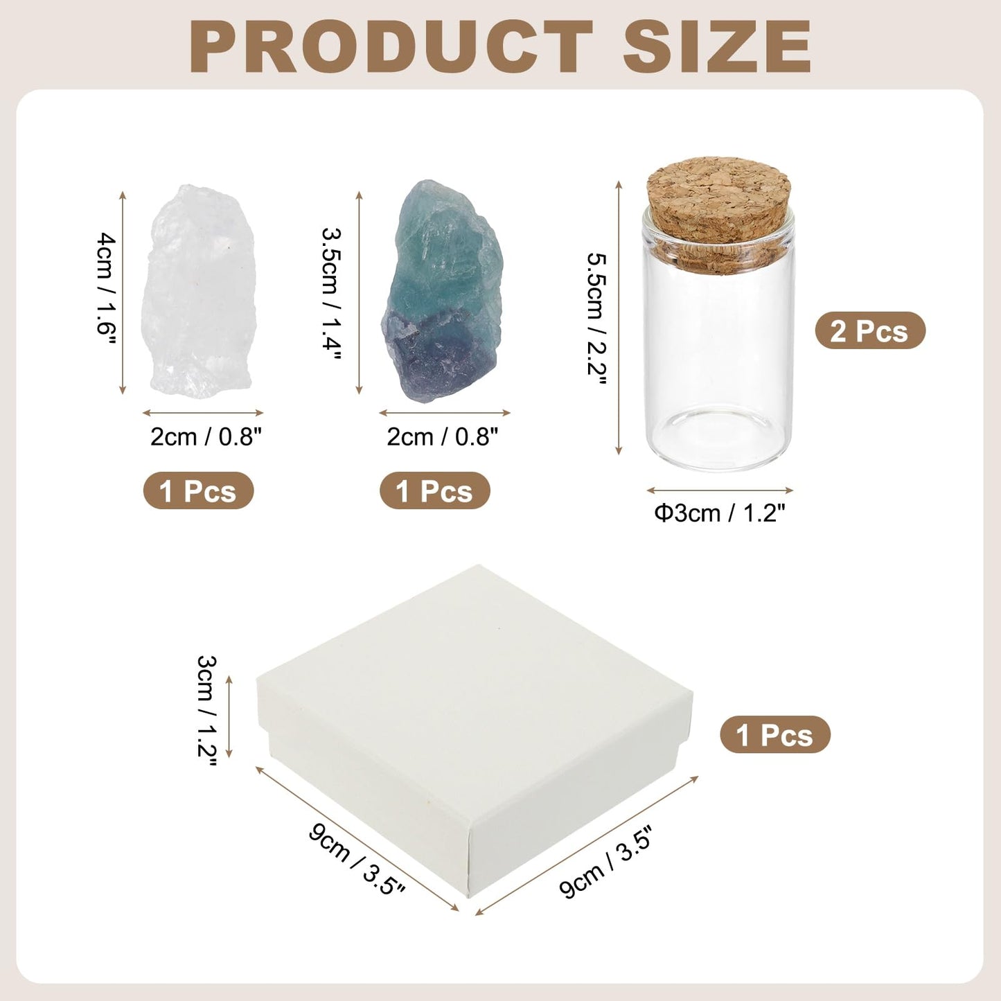 uxcell 2Pcs Crystal Gemstone Bottles, Natural Crystal Stone Bulk with Glass Display Jar Mini Stuff Collectible Adornments for Home Office Centerpiece Collection Gift, White/Purple