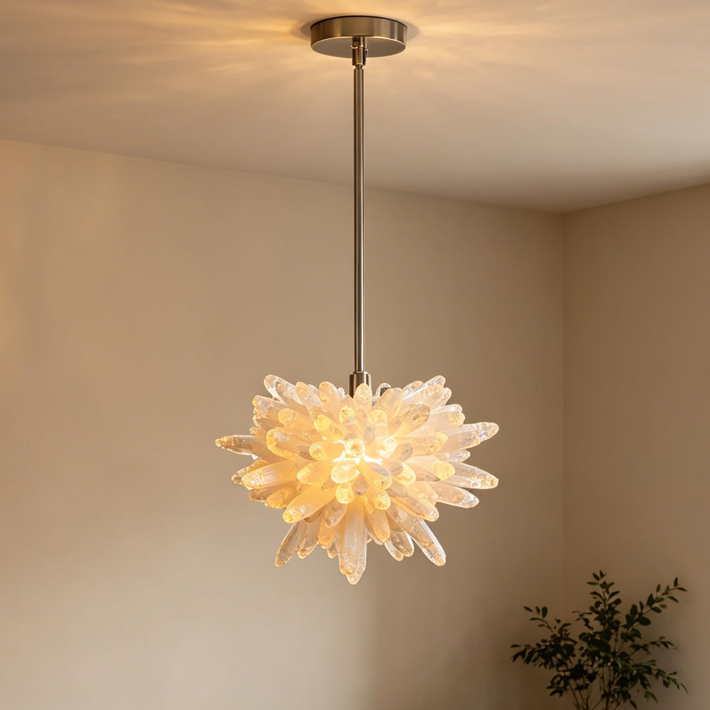 YeasHome Selenite Crystal Pendant Light, 12 Inches, White