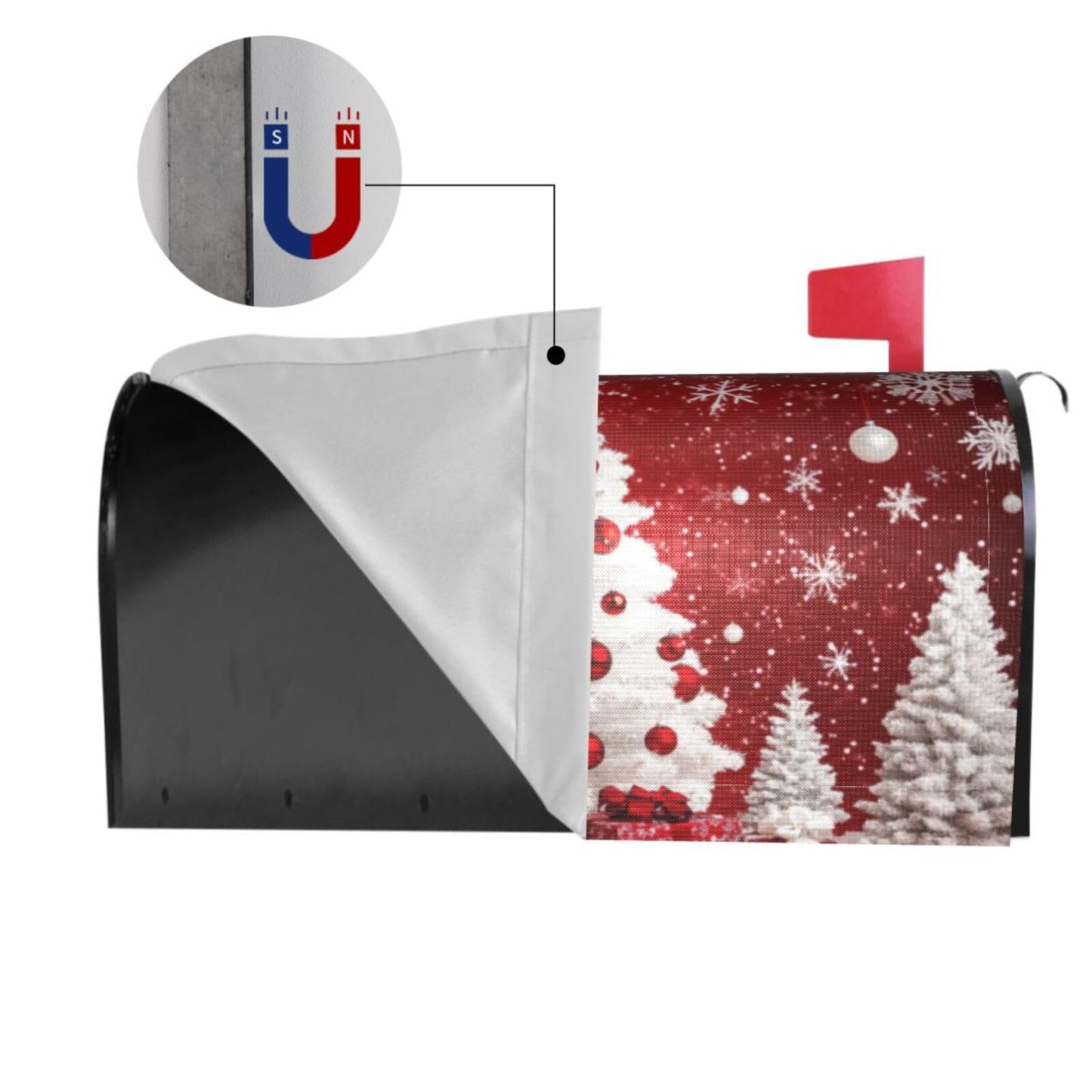Festive Magnetic Mailbox Cover Red Christmas Tree Pattern Outdoor Mailbox Protector Holiday Seasonal Decorative Garden Yard Home Large Size 25.5 x 21 Inch
