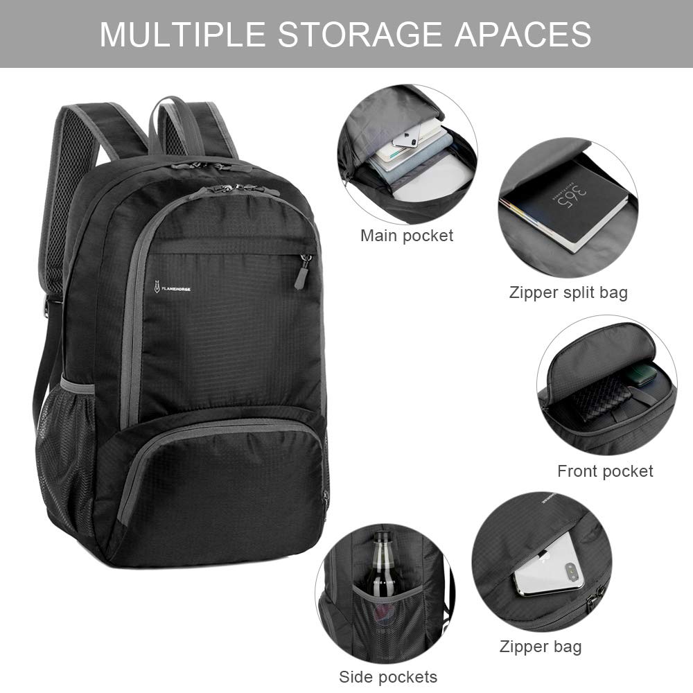 30L Backpack Foldable Waterproof Backpack High Capacity Ultralight Rucksack Sturdy Durable Daypack for Hiking Daypack Packable Camping Travel Outdoor Sport Knapsack for Men Women (black)