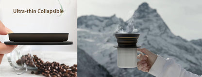 2-Packs Travel Collapsible Paperless Pour Over Coffee Dripper Kit with Stainless Steel Filter, Travel Pour Over Coffee Maker Camping, Silicone Coffee Strainer Pour Over Single Cup (Brown+Black)