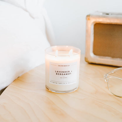 Calyan Wax Co. Lavender & Bergamot 2 Wick Scented Candle - 37 Hour Burn - Luxury Clean Soy Wax Candles - Long Lasting Large Glass Jar Candle for Home - 8.8oz