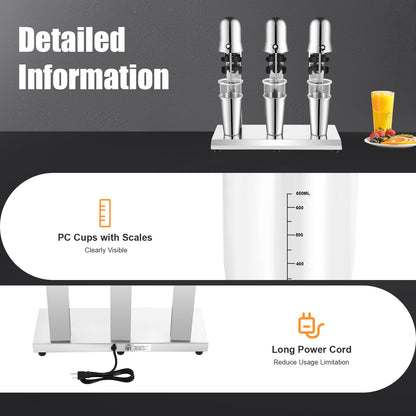 NenoBeo 3 Heads Milkshake Mixer Commercial Drink Mixer Machine,Stainless Steel Triple Head Milkshake Maker with 18000RPM High Speed Motor,Milk Tea Smoothie Mixer for Cafe Restaurant Ice Cream Shop Bar