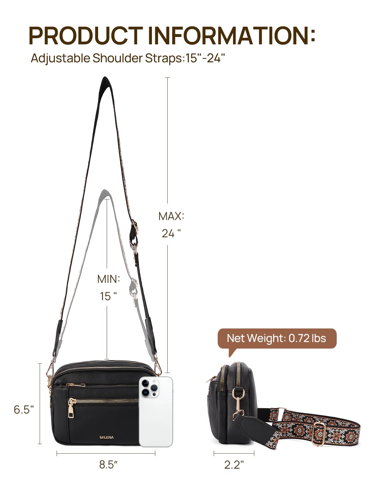 Telena Small Crossbody Bags For Women Vegan Leather Crossbody Purse With Adjustable Wide Strap For Daily Life