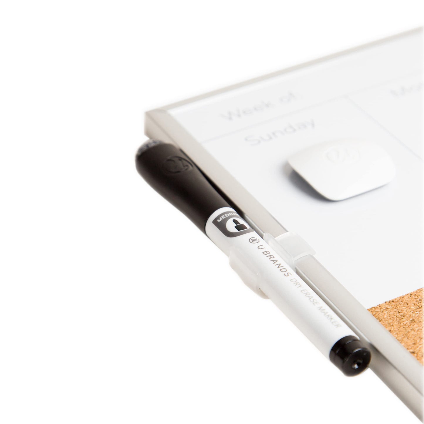 U Brands Magnetic Dry Erase Weekly Calendar Board With Cork Strip, 18"x7.5", Silver Aluminum Frame, Includes Magnet, Marker