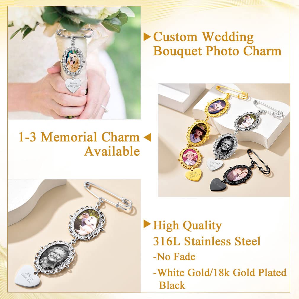 Custom4U Wedding Boutonniere Oval Bouquet Charm Pin Photo for Mother of The Bride Groom