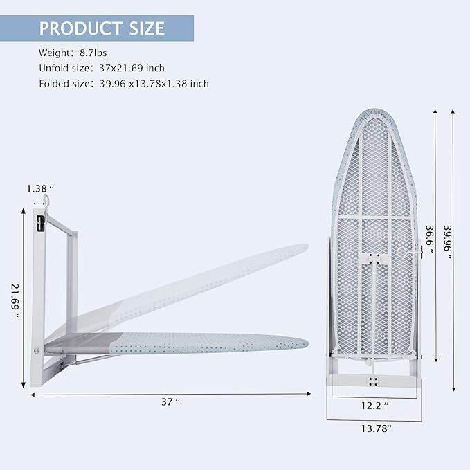 SheeChung Wall Mount Ironing Board 36"X12", Compact Wall Ironing Board