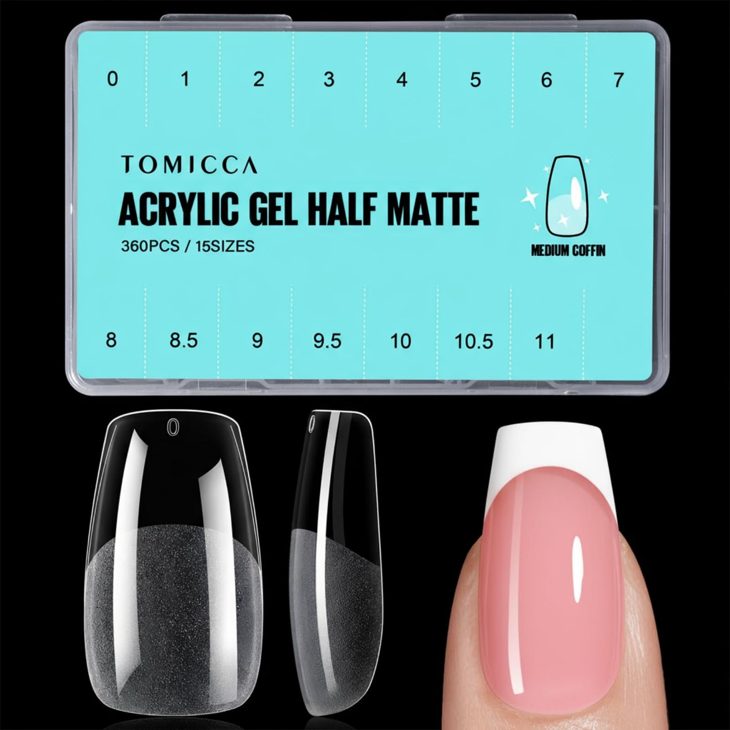 TOMICCA Short Nail Tips Extra Short Square Nail Tips, 192Pcs Fake Nails 12 Sizes Acrylic Clear Nails for Beginner and Professional DIY Gel Nails Salon