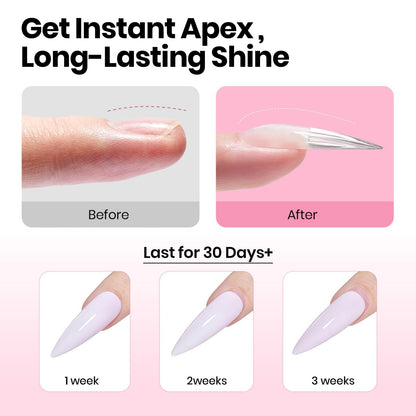 Beetles Tipex Instant Apex Nail Tips Kit, Coffin Long 224Pcs 16 Sizes Pre-Building & Pre-Etched Thicker Acrylic Nails False Nail Extension with Tipex Nail Glue Mini Nail Lamp