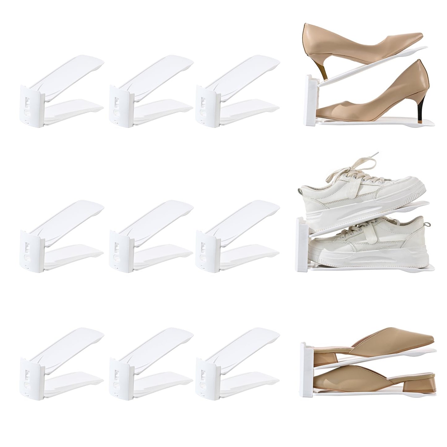 Uni HIMO 12 Pack Shoe Slots Organizer Adjustable Level Shoe Stacker Holder Storage Space Saving Sneakers Display Tray Rack for Closet (White, 12Pack)