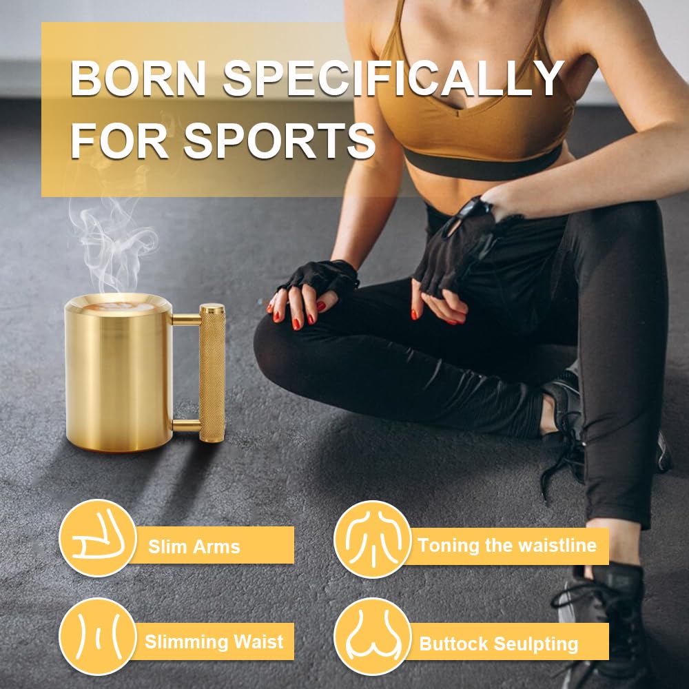 Heavy Mug Weighted Mug 18LB/8KG 10 oz Heavy Workout Cup with Non-Slip Handle, 304 Stainless Steel Fitness Dumbbell Coffee Mug for Home Gym Training, Arm Strength Challenge,Golden