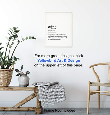 Wine Definition Typography Art Print - Funny Wall Art Poster - Contemporary Chic Home Decor for Kitchen, Bar, Man Cave, Dining Room - Gift for Foodie, Merlot, Pinot Noir, Cabernet Fans - 8x10 Photo