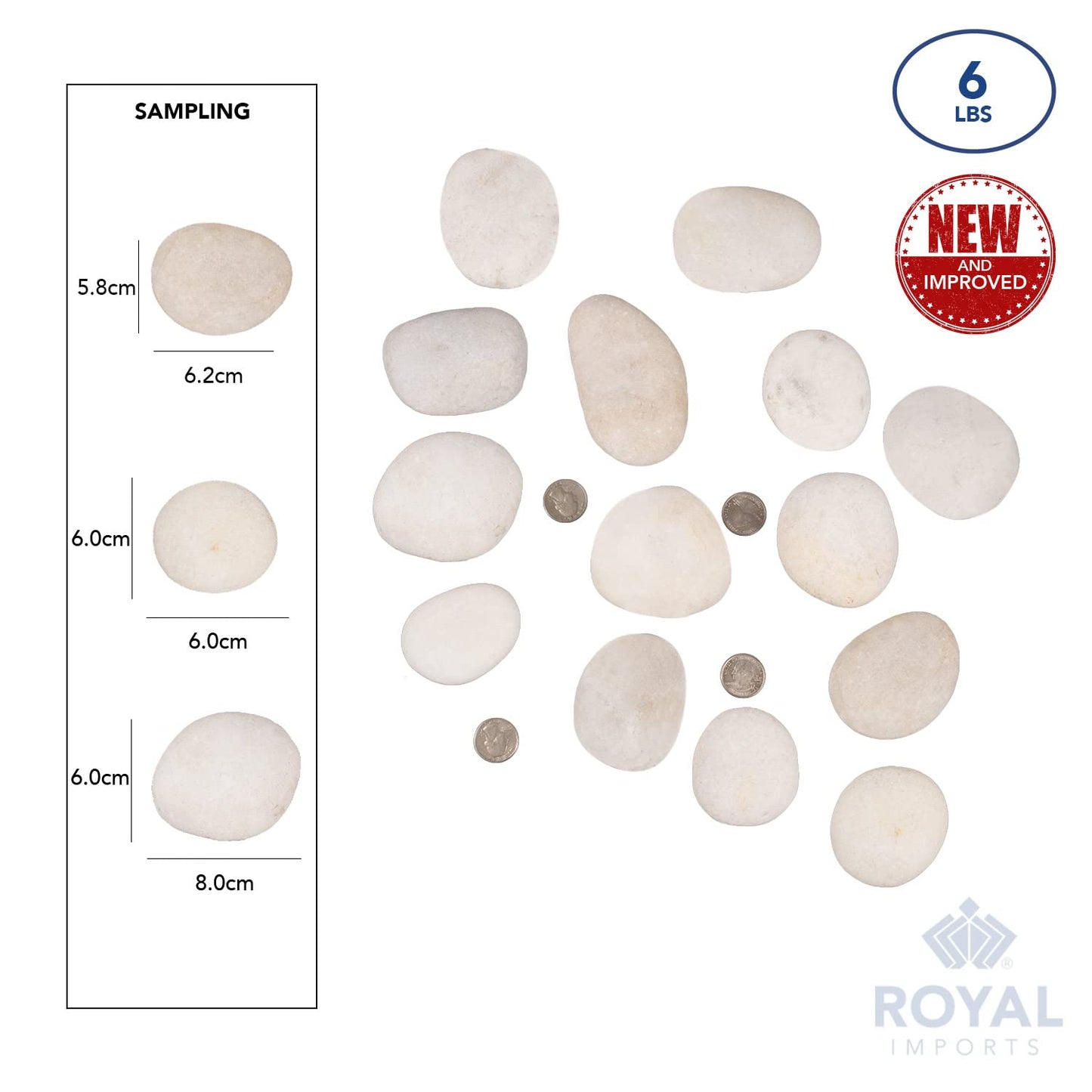 Royal Imports 5LB Decorative Stones River Pebbles Rocks for Rock Painting, Plant Gravel, Landscaping, Home Decor Natural - Medium White