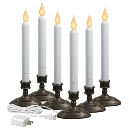 Xodus Innovations FPC1370A-6 LED Plug-in Window Candle with Hot Spot Technology Dusk to Dawn Sensor and Choose Warm or White Flame, Aged Bronze/Black, Pack of 6