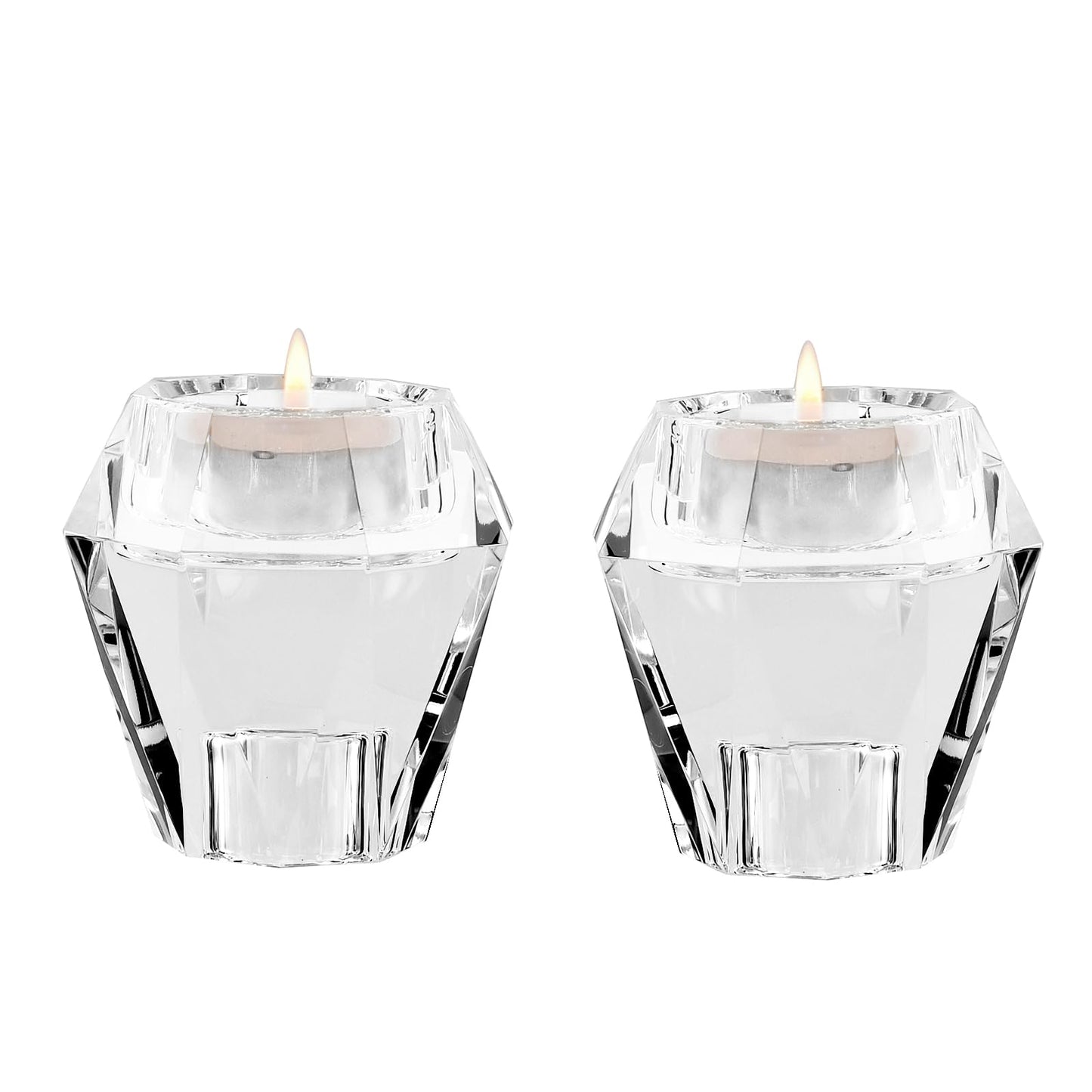 Marvala Crystal Candle Holders Pack of 2, Reversible Clear Tealight or Taper Candlesticks, Table Centerpiece Home Decor for Wedding, Dining, Party, Luxury Gift Set (Transparent)