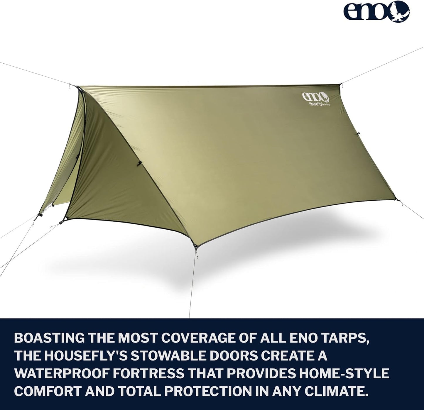 ENO HouseFly Rain Tarp - Lightweight Waterproof Tarp with Stowable Doors - for Camping, Hiking, Backpacking, Travel, a Festival, or The Beach - Lichen