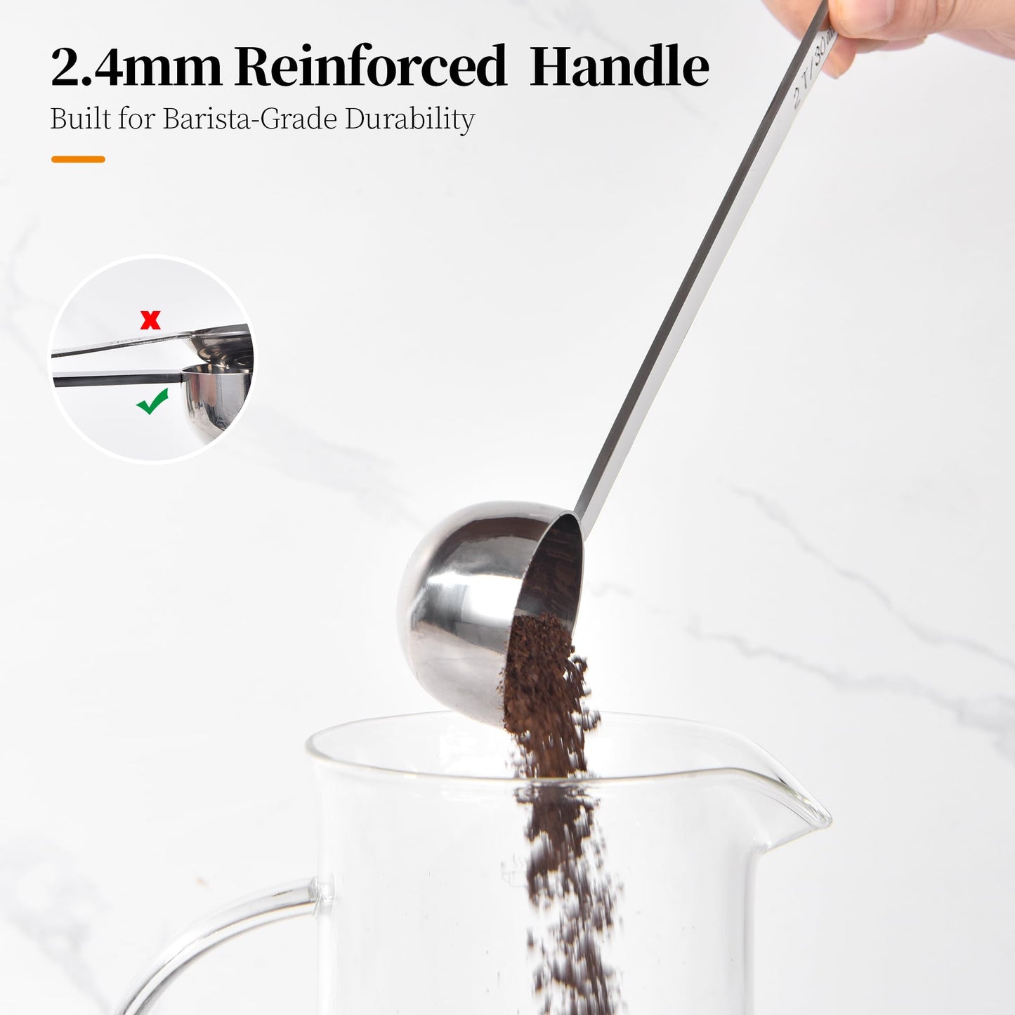 Lilybeam Long Handle Coffee Scoop: 8.6 Inch 18/8 Stainless Steel 2 Tablespoon Metal Measuring Spoon Tbsp Scoop for Coffee Beans, Grounds, Coffee Powder, Tea, Tall Jars (2Tbsp/30ml)