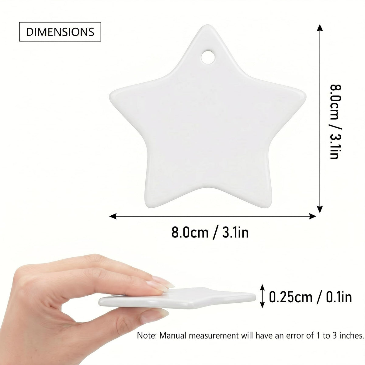 WILLBOND 10 Pcs Sublimation Blank Ceramic Ornament, 3 Inch White Ceramic Ornament Blanks with Gold String, Heat Press Transfer Supplies for DIY Craft Personalized Hanging Decoration(Five Pointed Star)