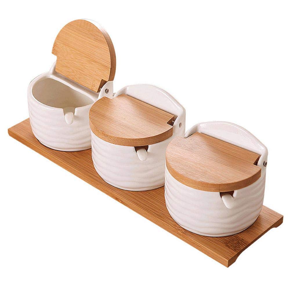 Ceramics Storage Jar Porcelain Condiment Jar Spice Container with with Flip Lid and Spoon - Best Creative Seasoning Box for Your Home, Kitchen, Counter (3)