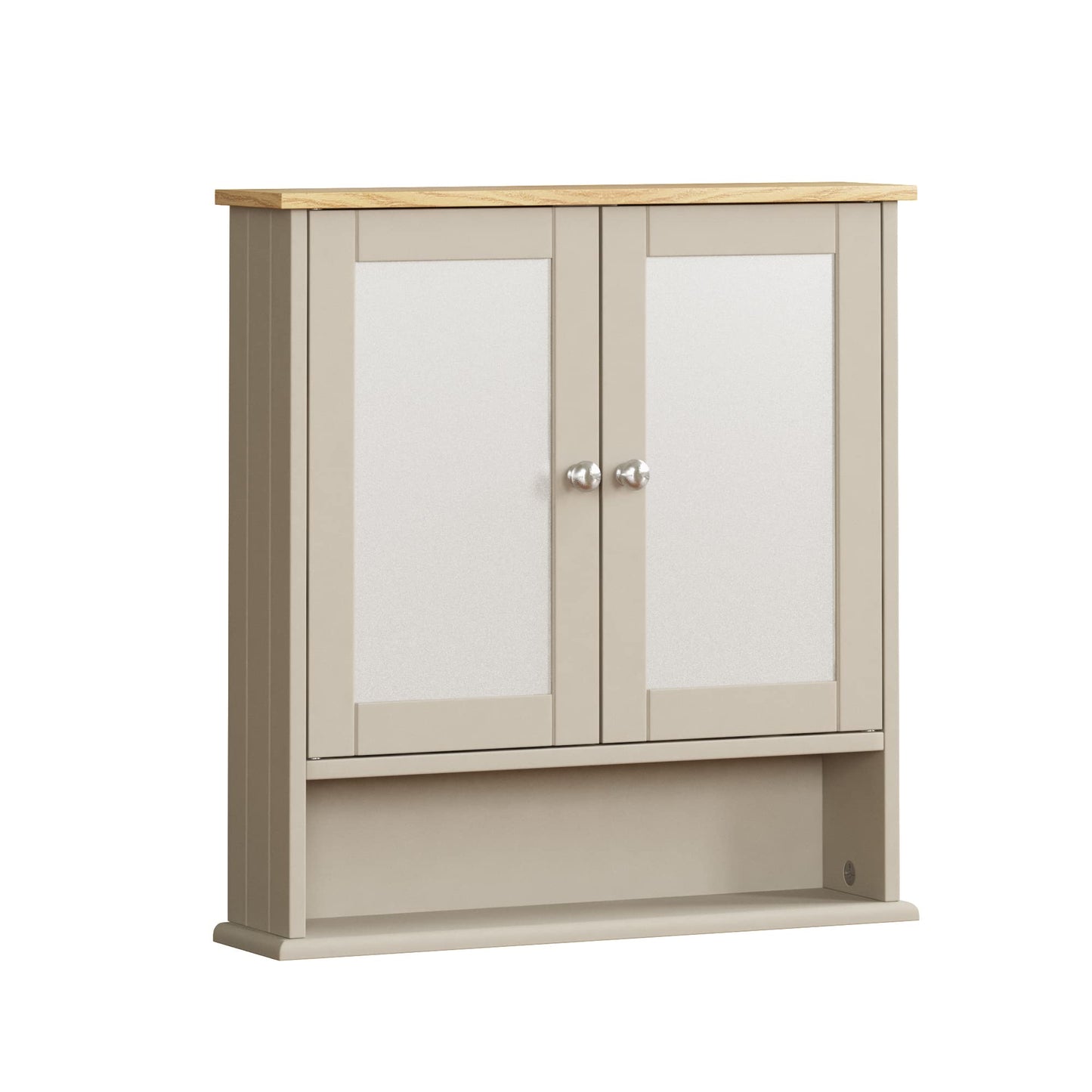 Bath Vida Priano Double Door Bathroom Cabinet, Wood, Grey & Oak, Mirrored Wall Mounted Storage Furniture
