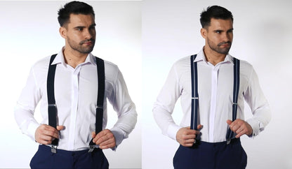 Decalen Mens Braces with Very Strong Metal Clips Wide 4 cm 1.5 inch Heavy Duty Suspenders One Size Fits All Men and Women Adjustable and Elastic X Form (Black 1)