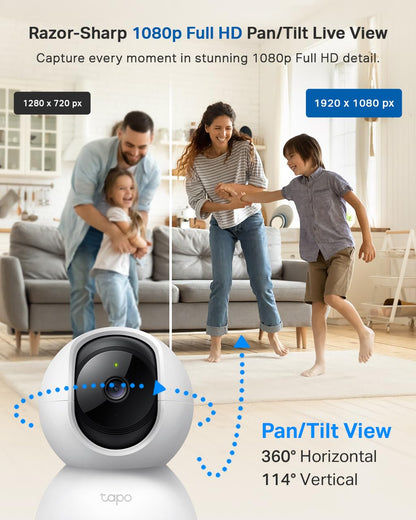 Tapo TC70 Pan/Tilt Indoor Camera House Security Camera, Dog Camera, No Monthly Fee, AI Detection, WiFi Camera, Baby Camera Monitor, 1080p Full HD, 360° View, Night Vision, Works with Alexa & Google