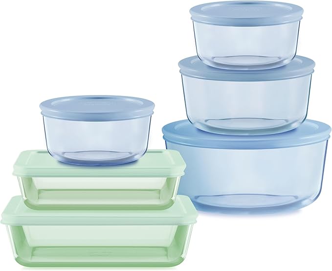 Pyrex Colors Tinted Small/Medium/Large Food Storage Container Set, Snug Fit
