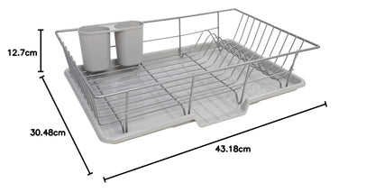 Sweet Home Collection 3 Piece Dish Drainer Rack Set, 12" x 19" x 5", Silver