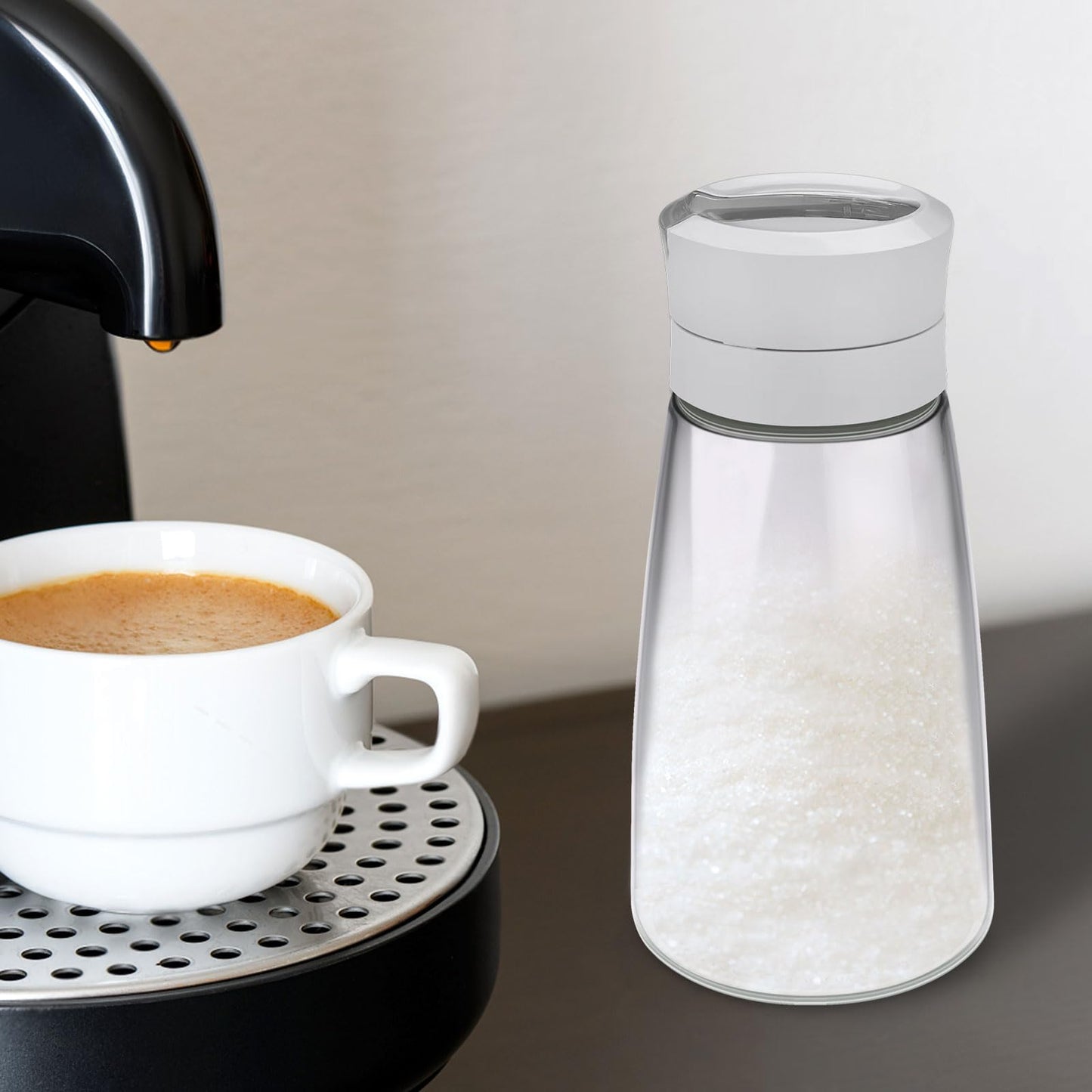 Sekonow 1Pack Glass Sugar Dispenser with Auto Flip Pour Spout, Weighted Pourer Sugar Container, 14.2oz Sugar Bowl Shaker Jar Salt Dish Holder Coffee Bar Accessories