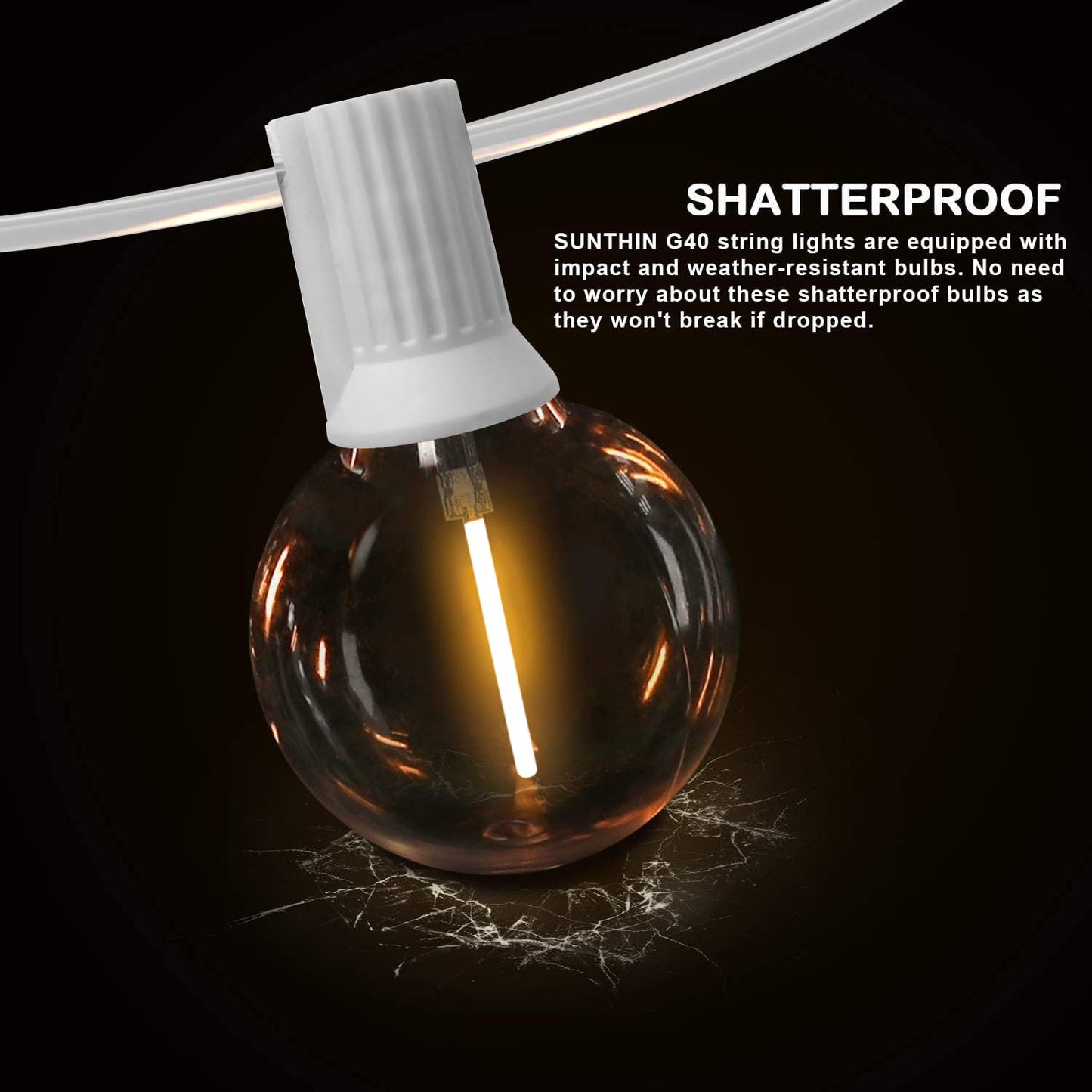 SUNTHIN Outdoor White String Lights, 27FT White Patio Lights with 14 G40 Shatterproof LED Bulbs(1 Spare), Waterproof Hanging Outside Lights for Yard, Porch, Deck, Garden, Pergola