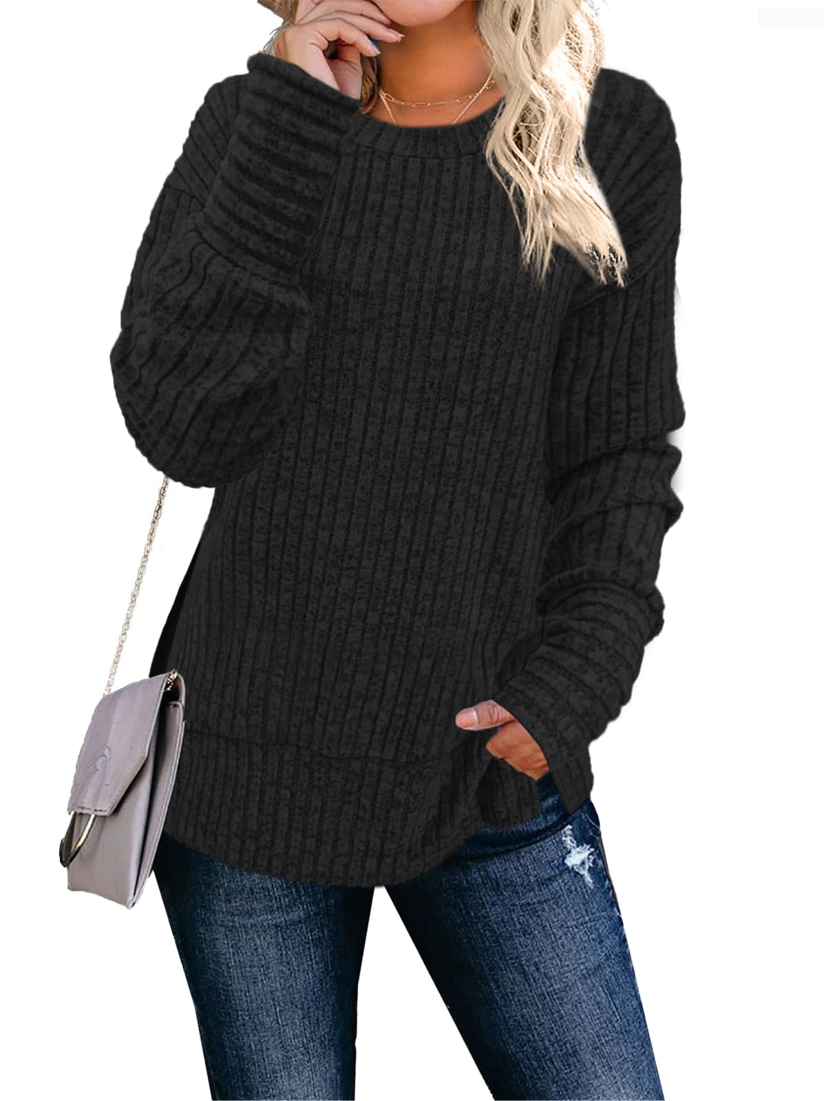 JomeDesign Sweaters for Women Long Sleeve Shirts Crew Neck Sweatshirt Lightweight Casual Tunic Tops