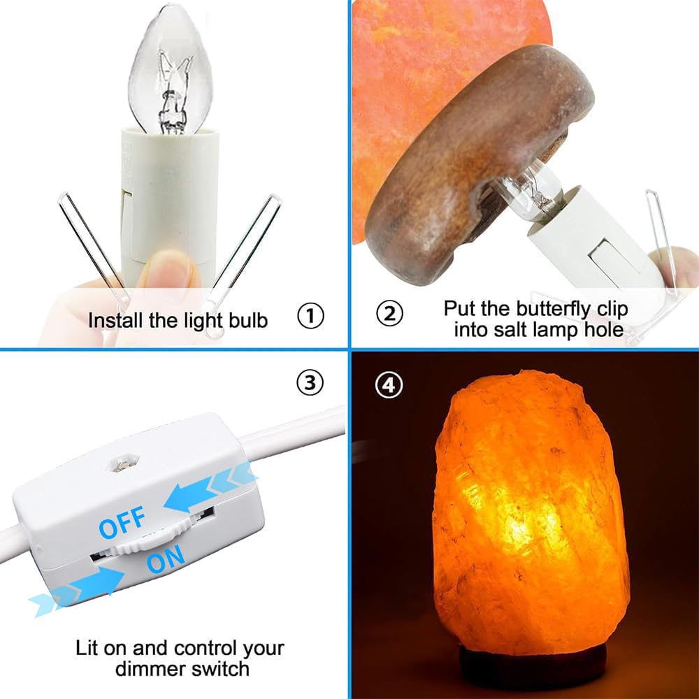 SCOMX WhiteHimalayan Salt Lamp Cord with Gear Switch，Original Replacement Cord with Base Assembly with E12 Socket，Christmas Light Bulb,Himalayan Salt Lampsand with 6 Free Bulbs for Salt Lamp