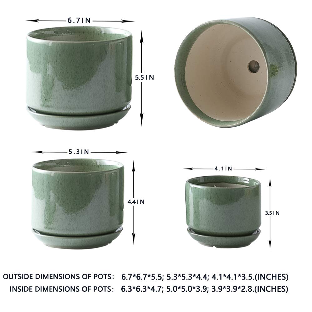 Yishang Succulent Plant Pots,6.7+5.3+4.1 in Glazed Ceramic Planters with Connected Saucers, Round Modern Ceramic Flower pots - Small to Large Sized Plant pots for All House Plants